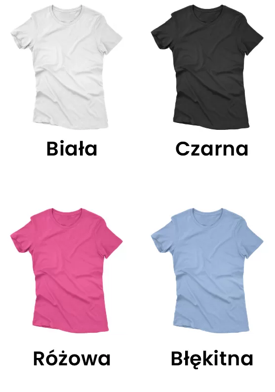Koszulka basic damska dostępna w kolorach: biały, czarnym, różowym oraz błękitnym