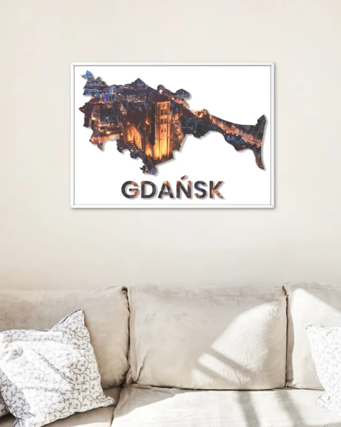 Plakat kontur miasta Gdańsk - wizualizacja