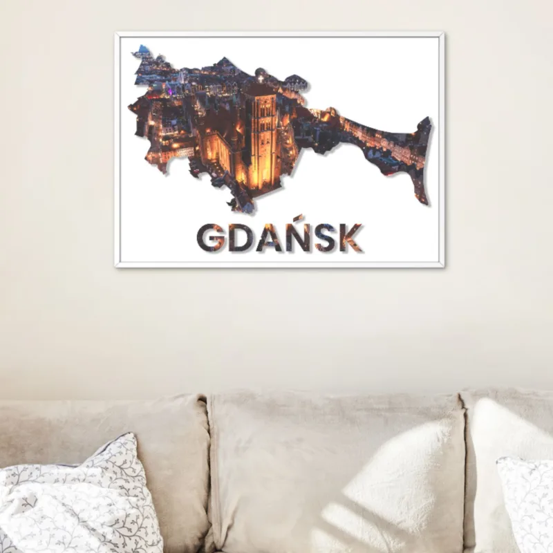 Plakat kontur miasta Gdańsk - wizualizacja