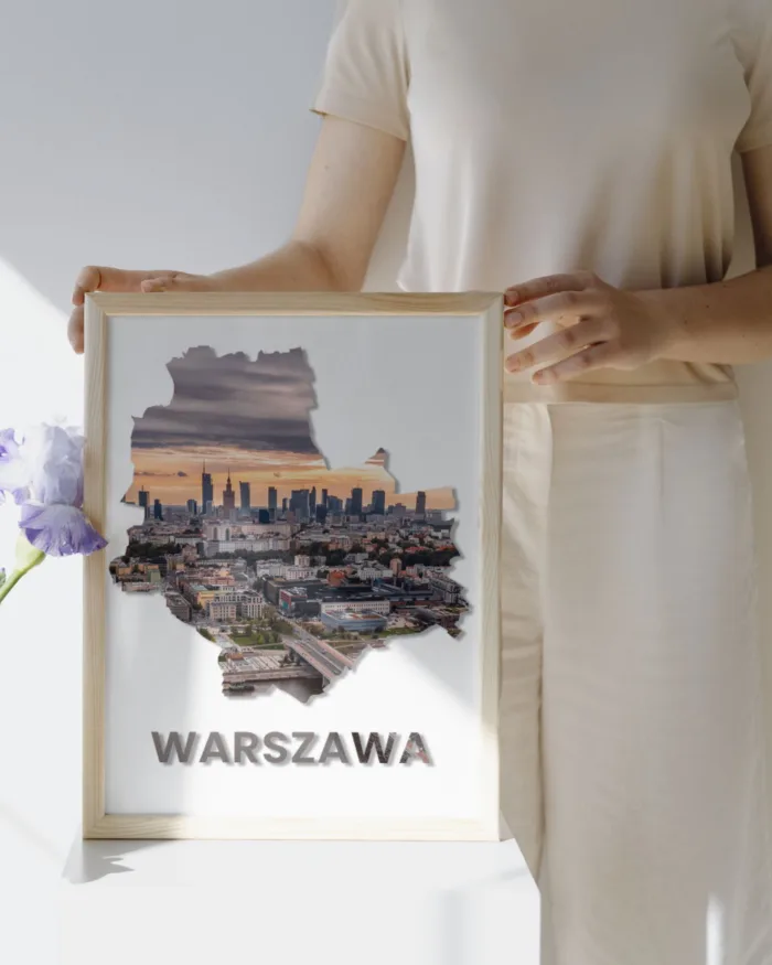 Plakat kontur miasta Warszawa - wizualizacja
