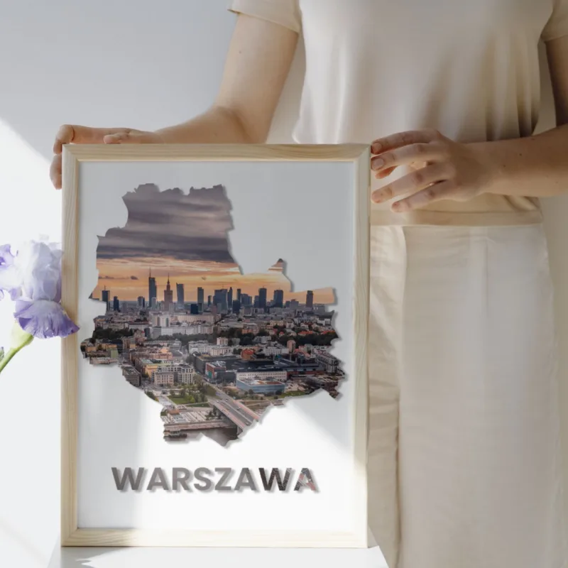 Plakat kontur miasta Warszawa - wizualizacja