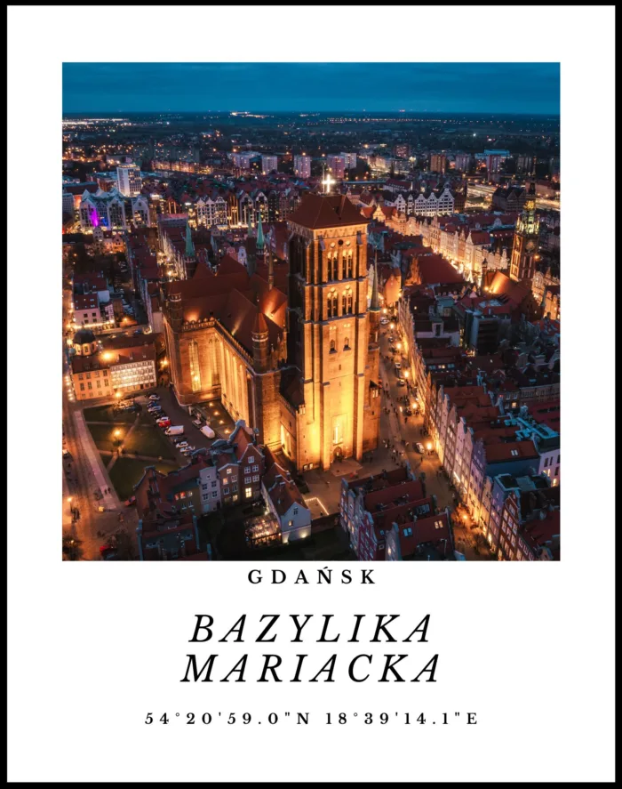 Gdańska Bazylika Mariacka jako magnes imitujący wydruk z Polaroida.