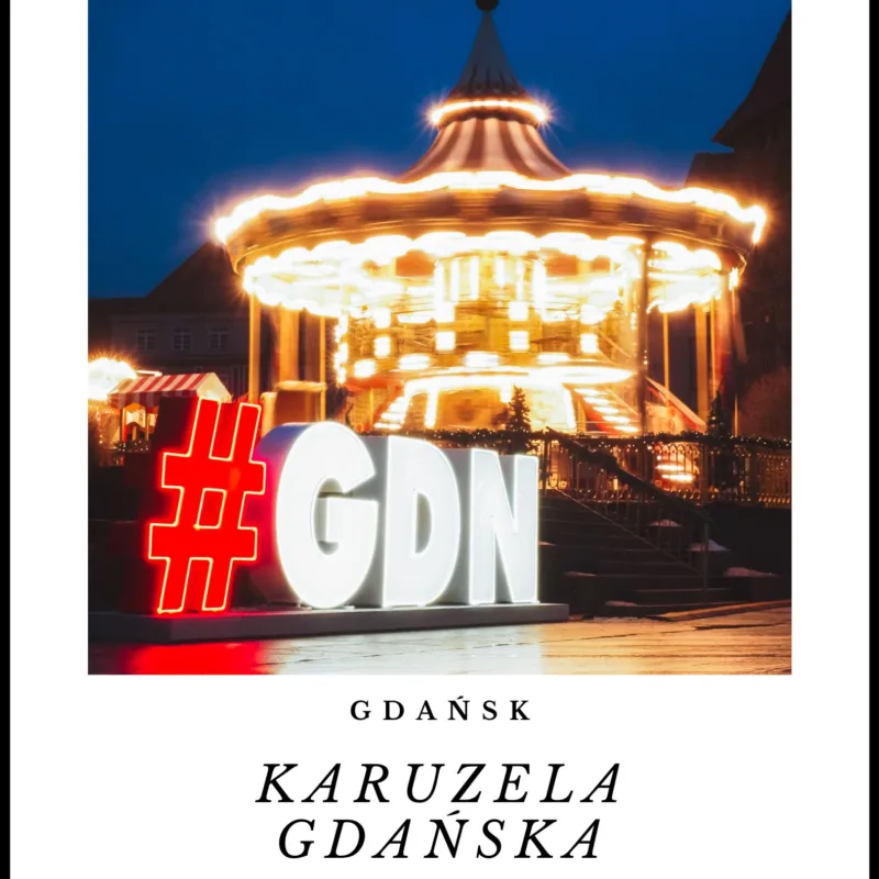 Karuzela Gdańska jako magnes imitujący wydruk z Polaroida.