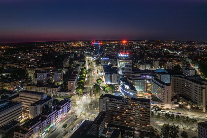 Plac Rodła w Szczecinie nocą