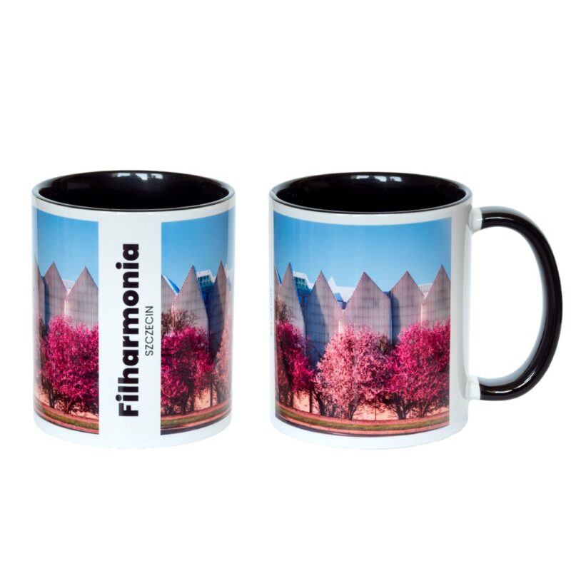 Kubek ceramiczny o pojemności 330ml ze zdjęciem Filharmonii w Szczecinie.