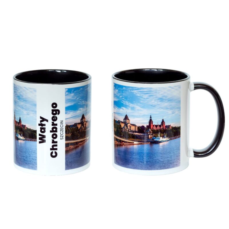 Kubek ceramiczny o pojemności 330ml ze zdjęciem Wałów Chrobrego w Szczecinie.
