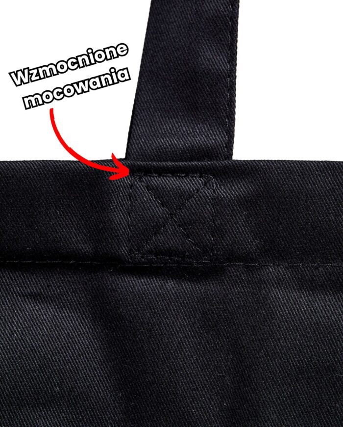 Wzmocnione mocowanie ucha torby zapewnia dużą trwałość i udźwig.