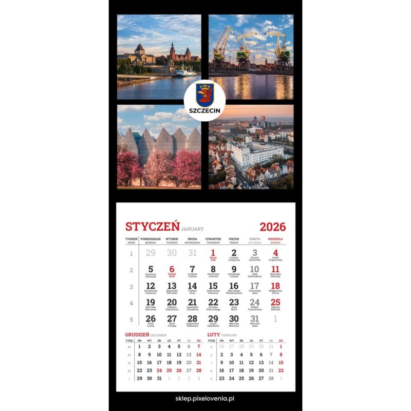 Mini kalendarz magnetyczny na lodówkę 2026 Szczecin