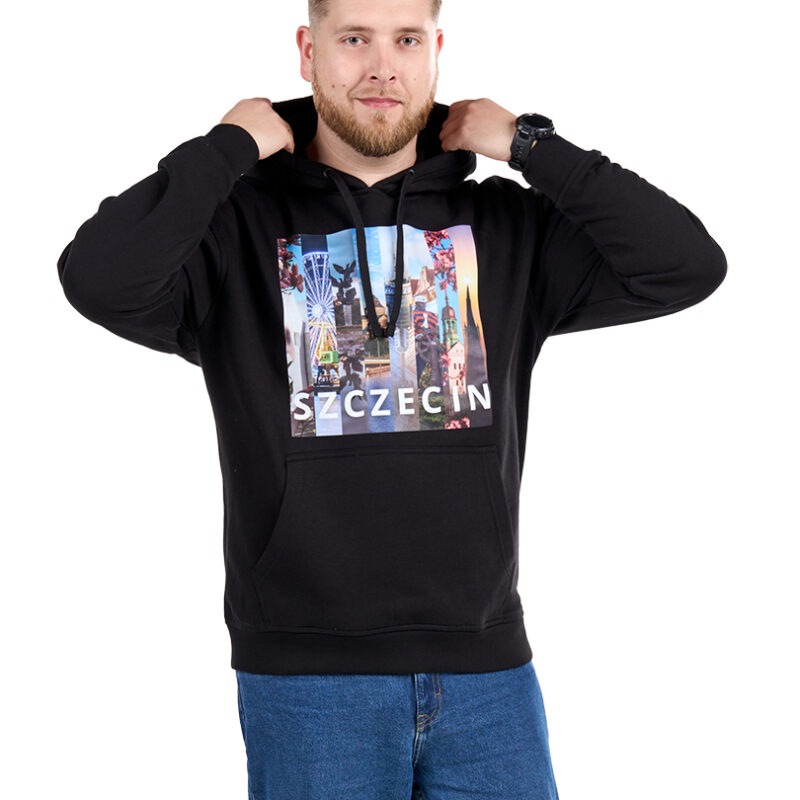 Męska bluza z kapturem Szczecin z kolażem autorskich zdjęć miasta