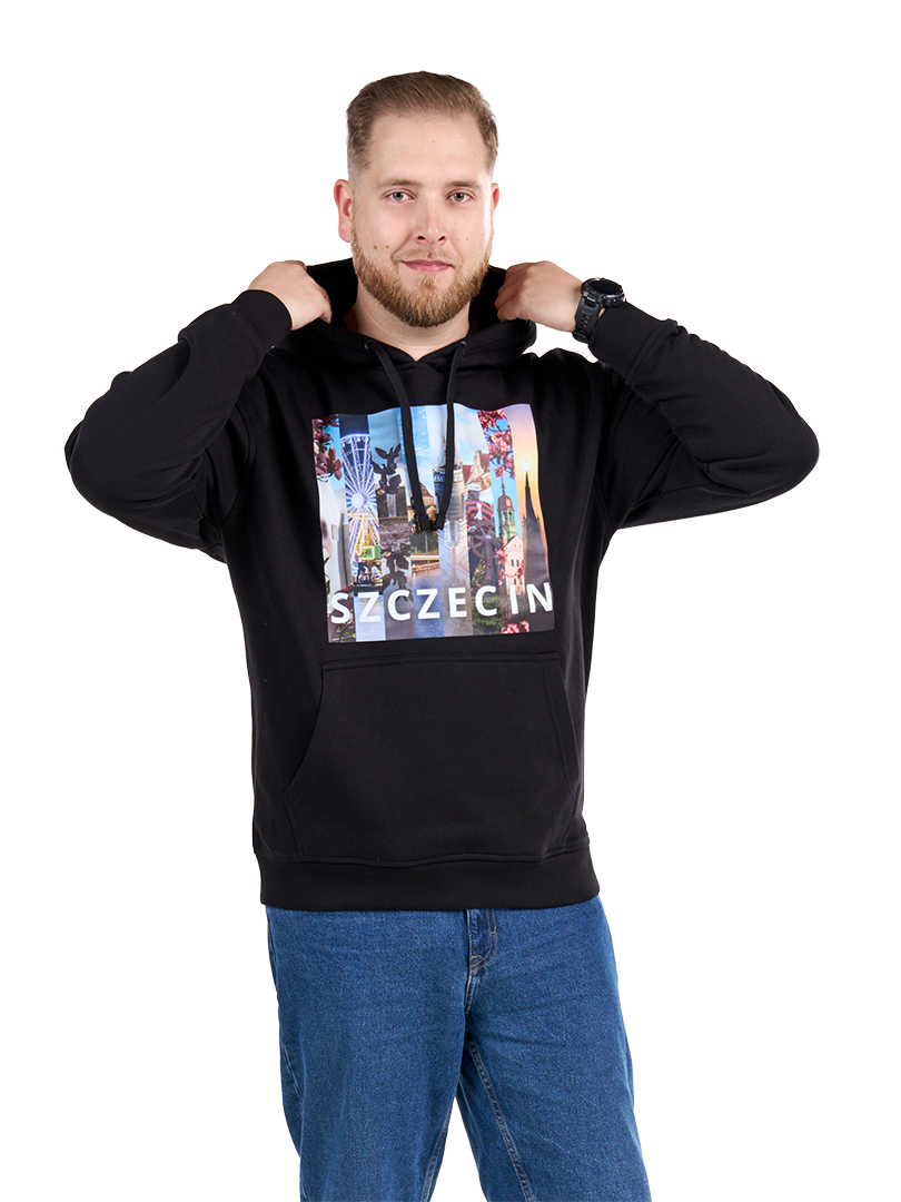 Męska bluza z kapturem Szczecin z kolażem autorskich zdjęć miasta