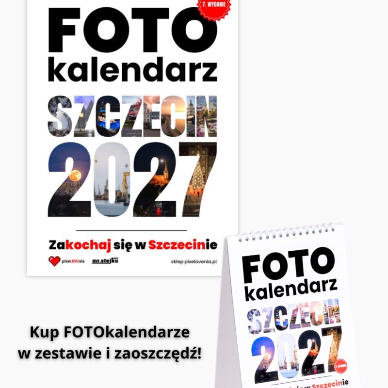 Zestaw fotokalendarzy z autorskimi zdjęciami Szczecina na 2027 rok.
